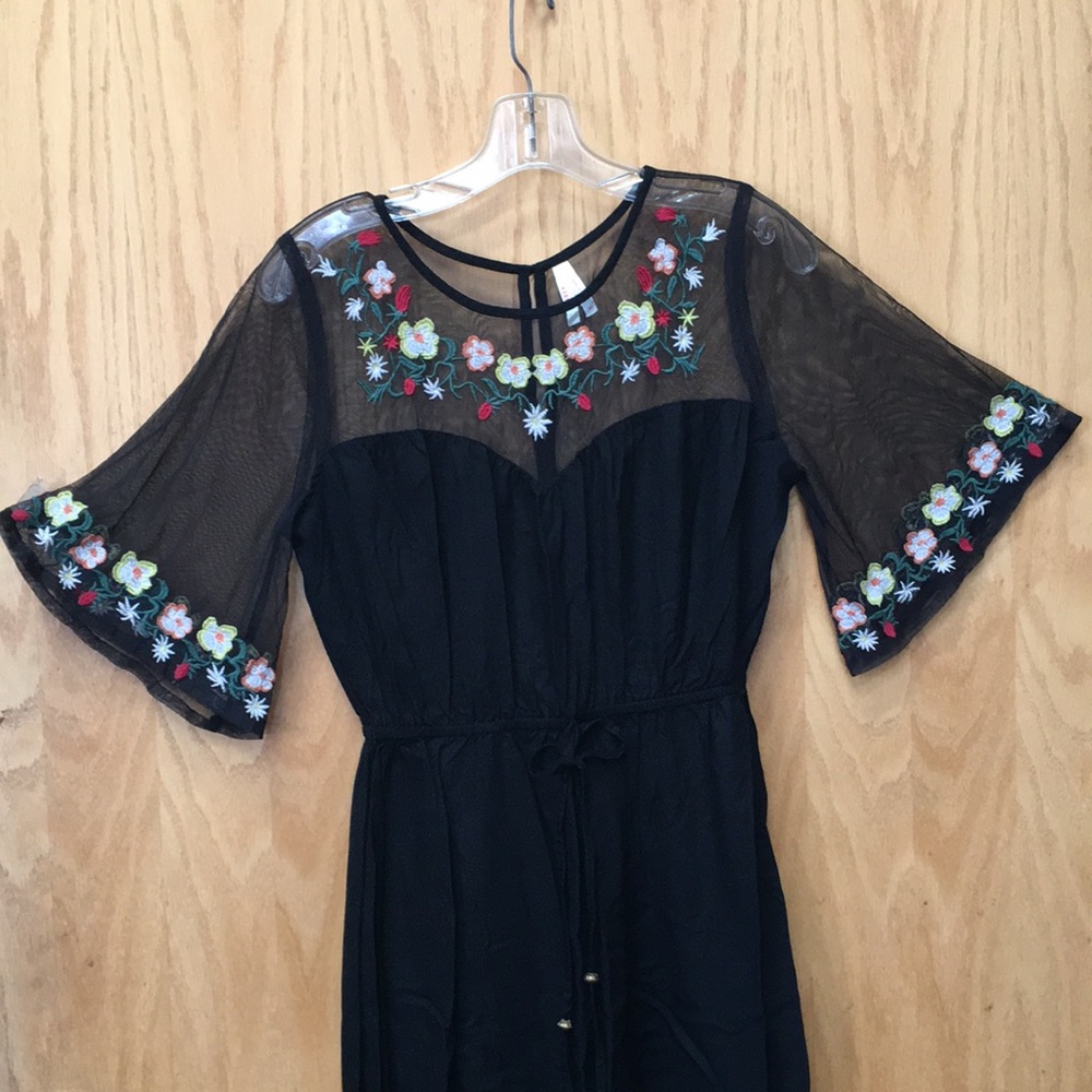 3/$20 True Destiny Dress with Sheer Mesh Floral Embroidery